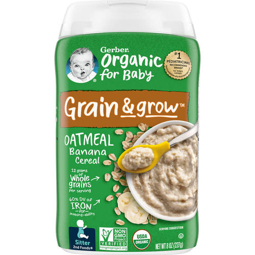 Gerber Baby Cereal Organic 2nd Foods, Grain & Grow, Oatmeal Banana, 8 Oz
